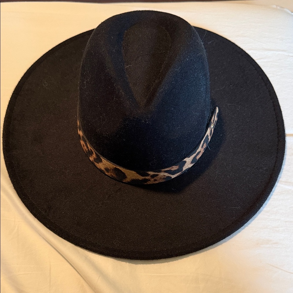 Black Fedora Hat with Leopard Band